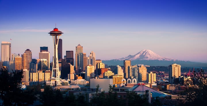 Seattle skyline at night with the Space Needle illuminated